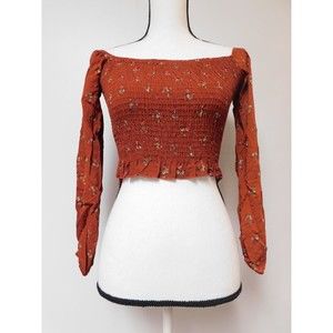 Windsorstore  Elastic Crop Top Long Sleeve Pheasant Style  Medium